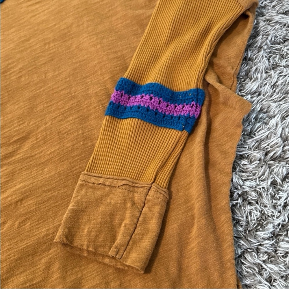 Natural Life mustard oversized boho comfy cotton crochet hippie long sleeve top - Picture 8 of 15